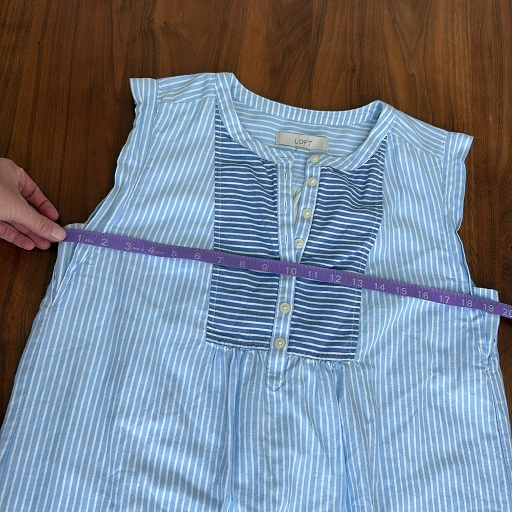 LOFT Striped Henley Shift Dress Sky Blue Size Small - Picture 8 of 8